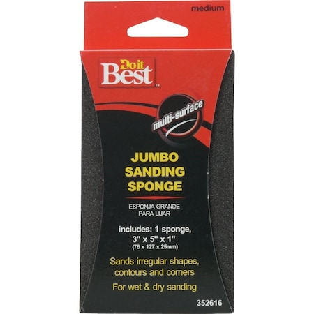 All-Source Jumbo All-Purpose 3 In. x 5 In. x 1 In. 80 Grit Medium Sanding Sponge 352616GA